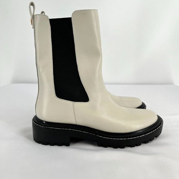 Tory Burch Women's Size 9 Benton Boot Vachetta Calf Heavy Boots In Ivory/Black - Picture 3 of 15